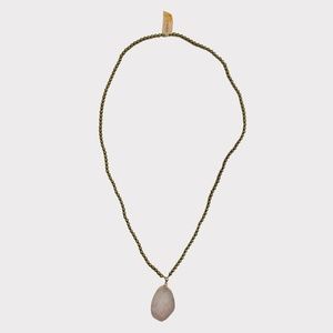 Pink Agate Slice Pendant Gold Rim Beaded Necklace Creative Co-Op‎